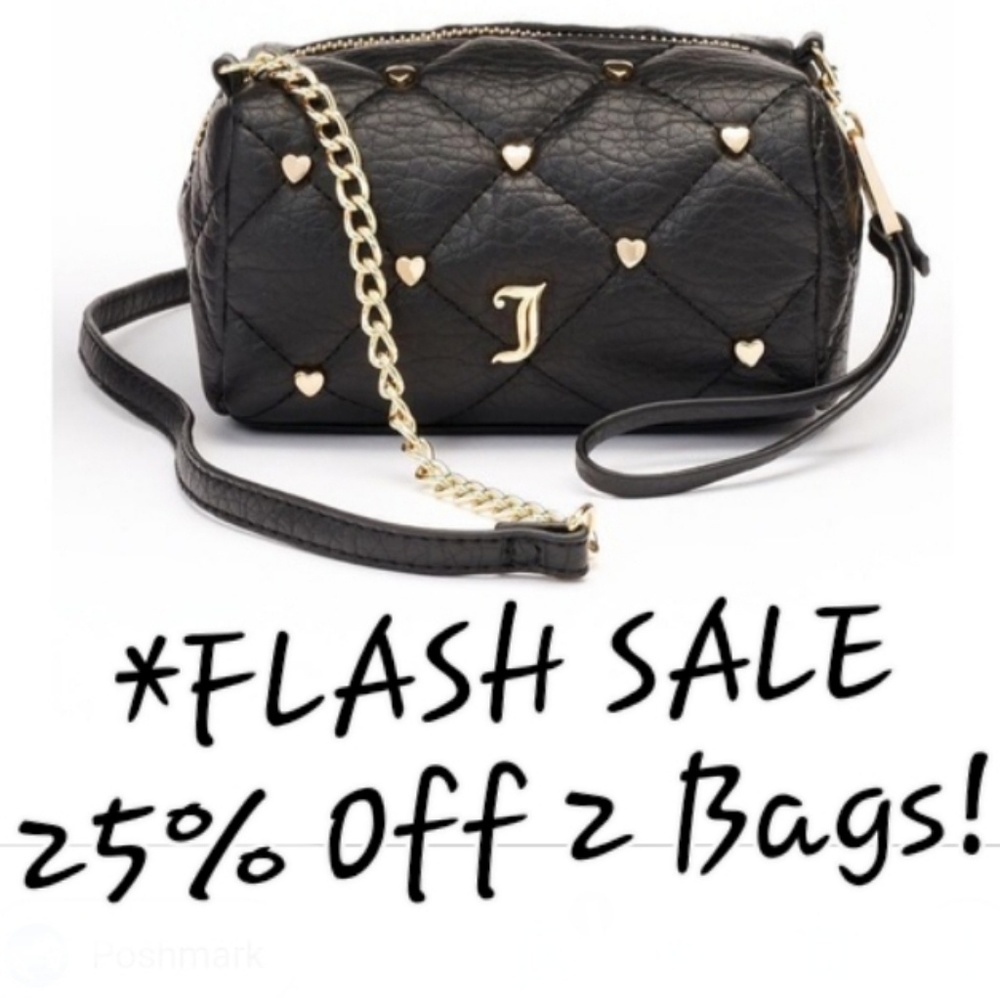 Juicy Couture Mini Crossbody Bag Wristlet in Black Quilted Golden Accent Hearts!